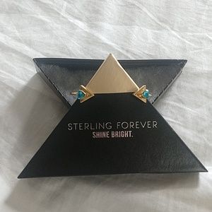 Gold and Blue Topaz CZ Triangle Cuff Bracelet